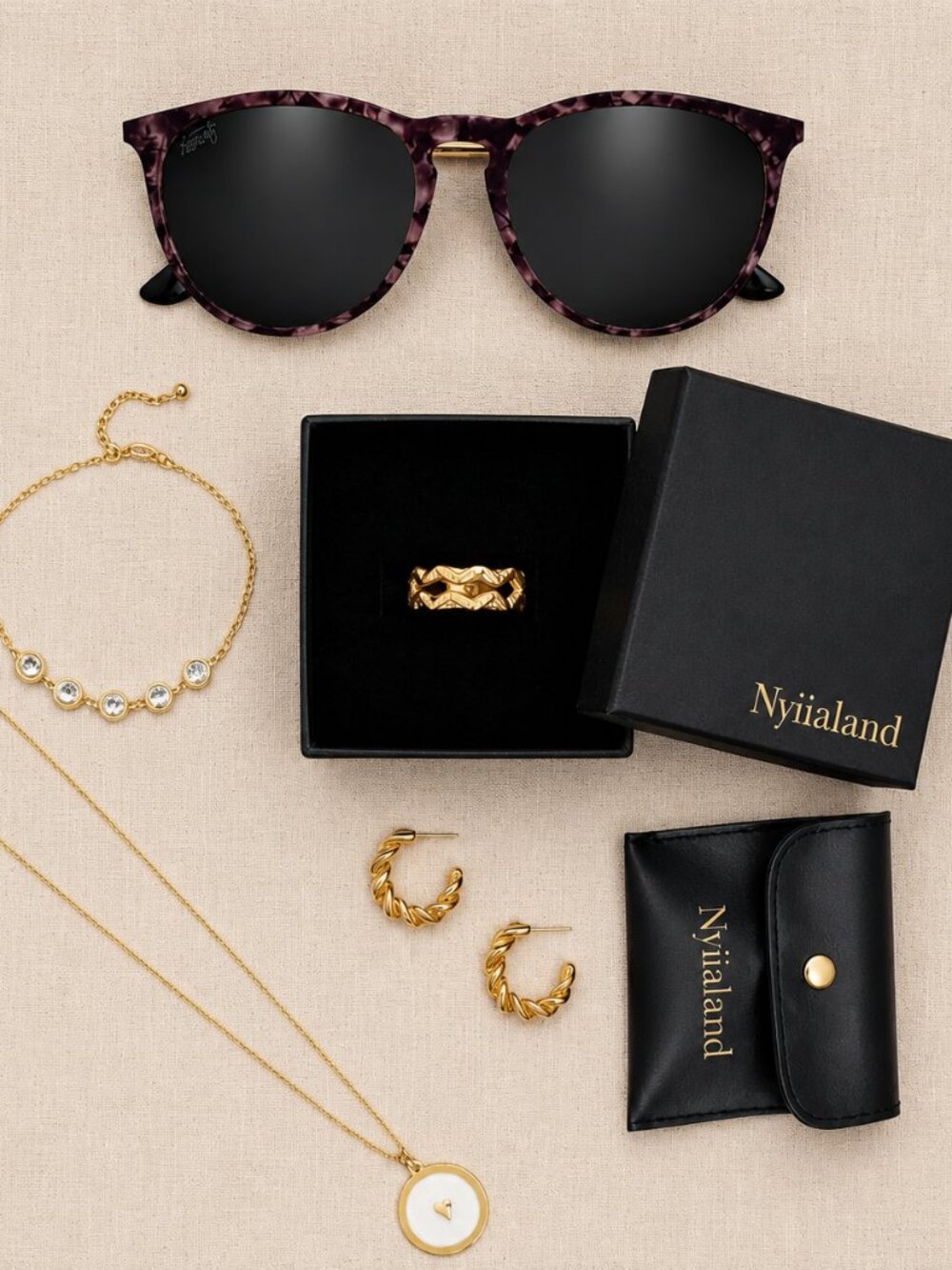 Nyialand Gold Jewelry & Accessories Set - New